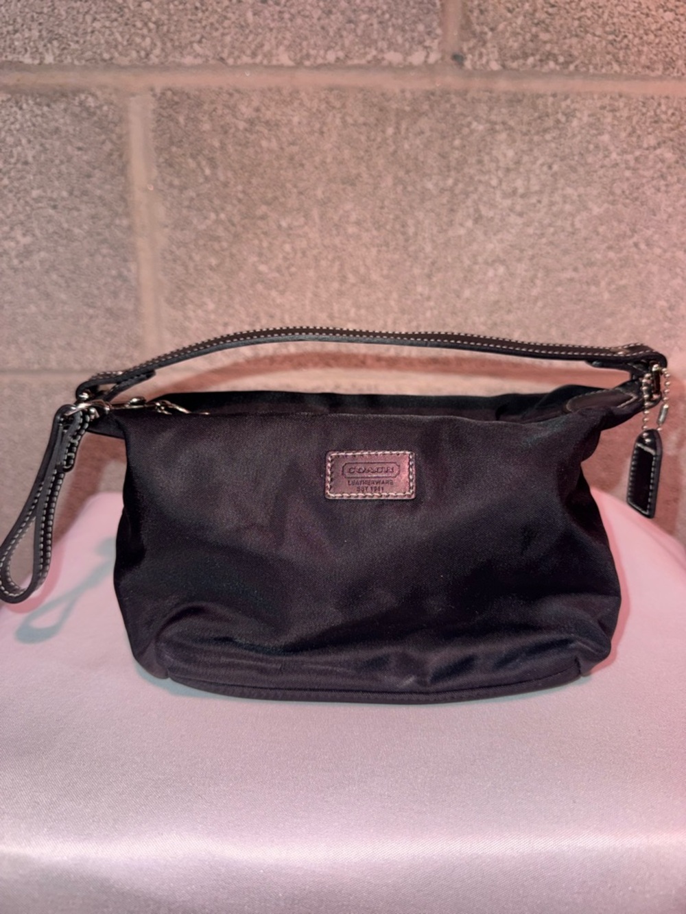 Coach Black Nylon Wristlet with Leather Trim